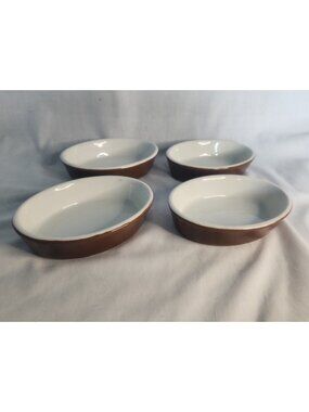 Vintage Hall Pottery Oval Individual Baking Dishes Set of 4 Brown Au Gratin